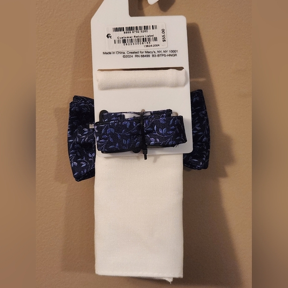 Bar III Men's Powell Vine Bow Tie & Solid Pocket Square Set RETAIL $55 NEW - Picture 4 of 5